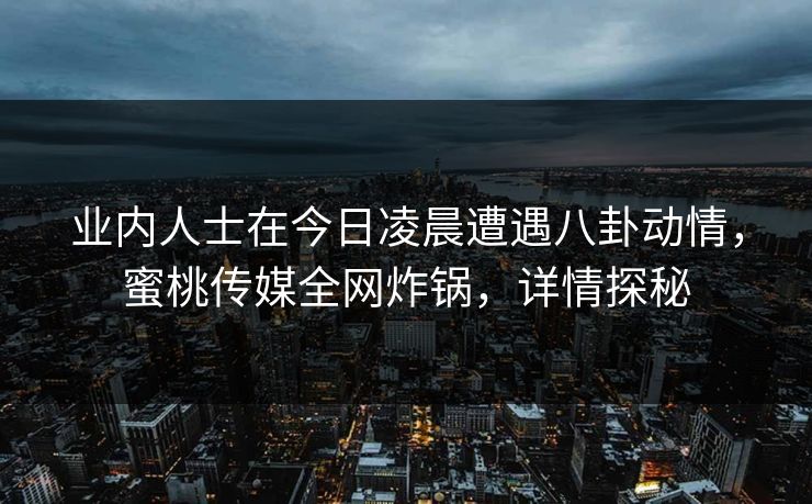 业内人士在今日凌晨遭遇八卦动情,蜜桃传媒全网炸锅,详情探秘 业内人士在今日凌晨遭遇八卦动情,蜜桃传媒全网炸锅,详情探秘