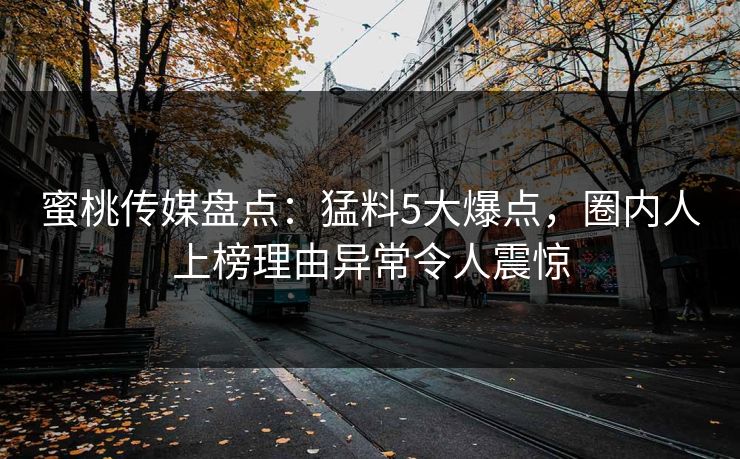 蜜桃传媒盘点：猛料5大爆点，圈内人上榜理由异常令人震惊