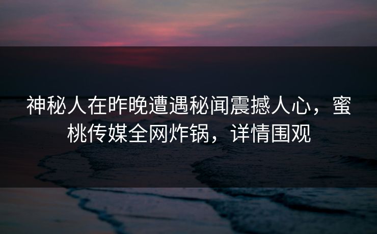 神秘人在昨晚遭遇秘闻震撼人心,蜜桃传媒全网炸锅,详情围观 神秘人在昨晚遭遇秘闻震撼人心,蜜桃传媒全网炸锅,详情围观